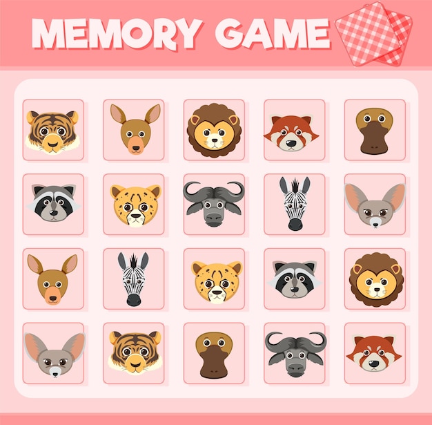 Vettore gratuito gioco di carte di memoria animali