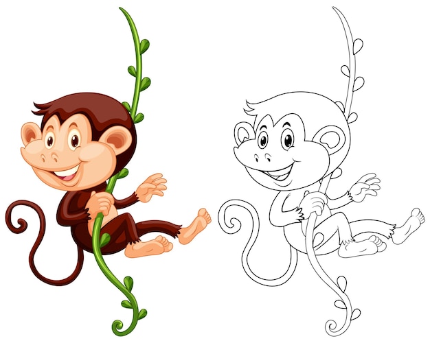 Animal outline for monkey hanging on vine