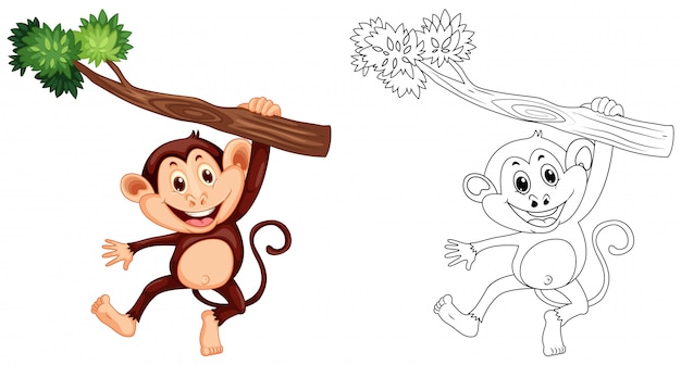 Контур животного для обезьяны, висящей на дереве