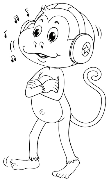 Free vector animal outline for monkey with headphone