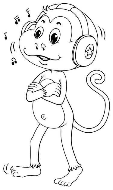 Animal outline for monkey with headphone