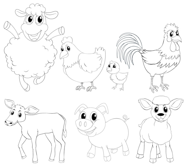 Animal outlline for different types of farm animals