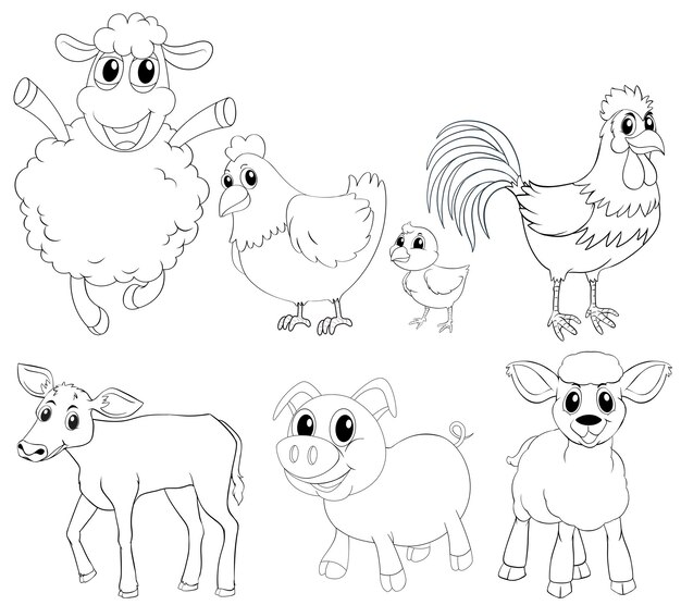Animal outlline for different types of farm animals
