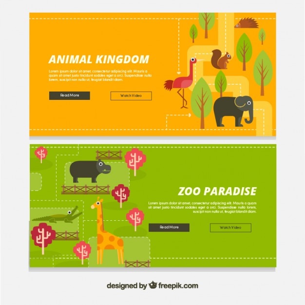 Free vector animal paradise banners in flat design