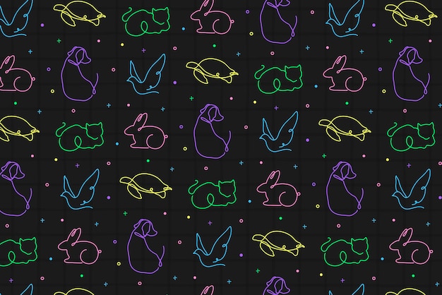 Animal pattern background, colorful seamless line art design vector