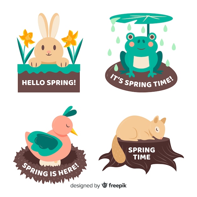 Free vector animal spring label set