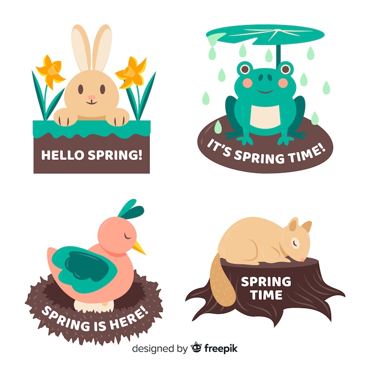 Free Vector animal spring label set