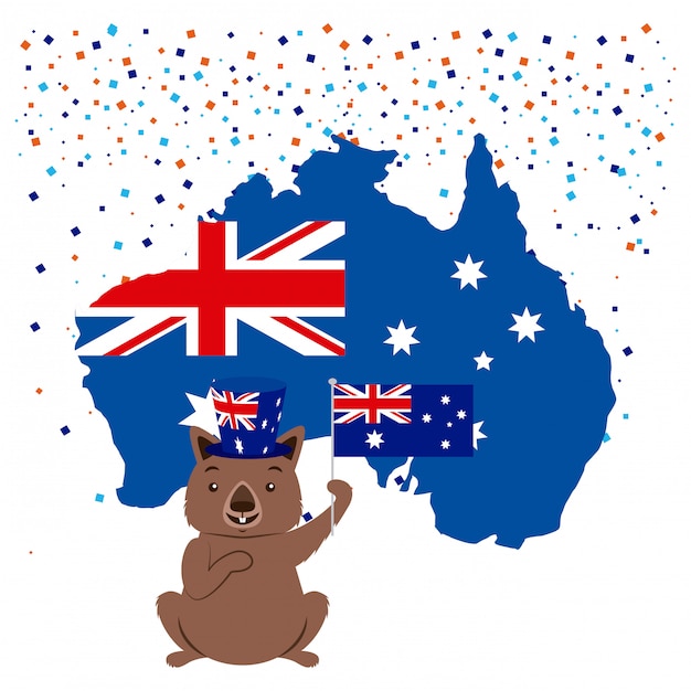 Free vector animal with australian flag and confetti