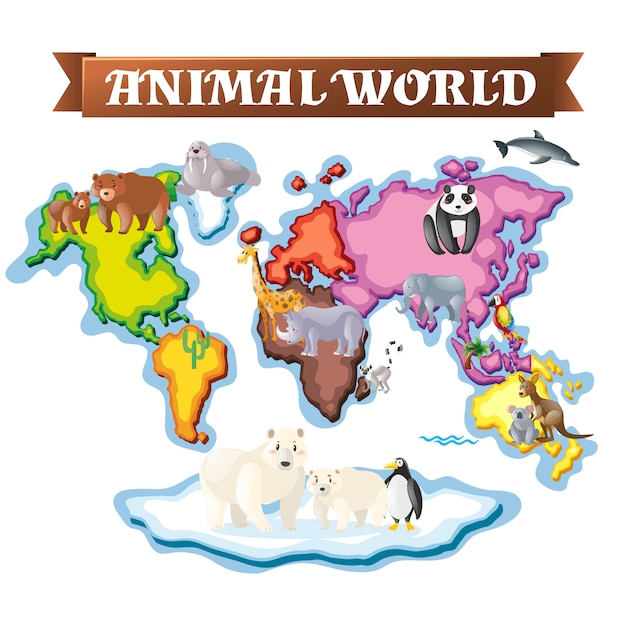 Free vector animal world map design