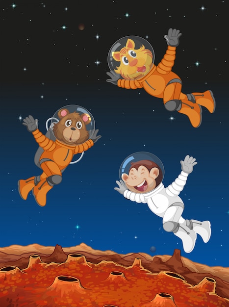 Free vector animals acting as astronauts