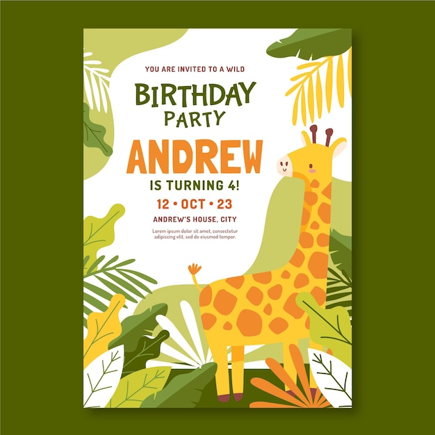 Free vector animals birthday invitation template