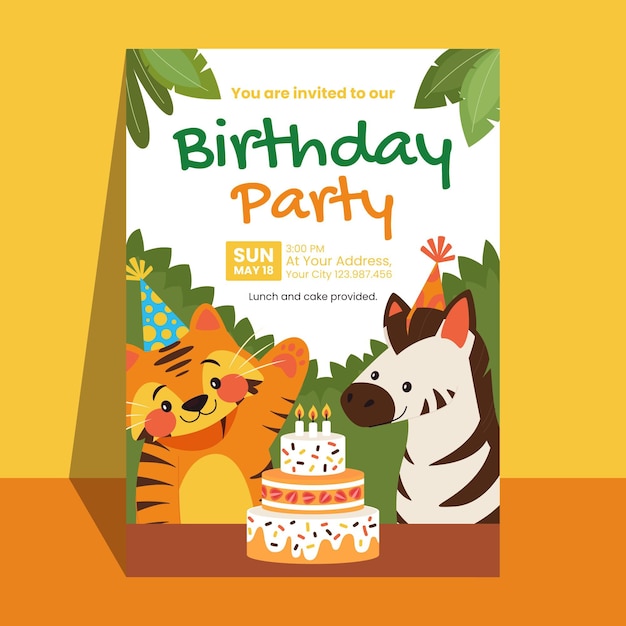Vettore gratuito modello di invito compleanno animali