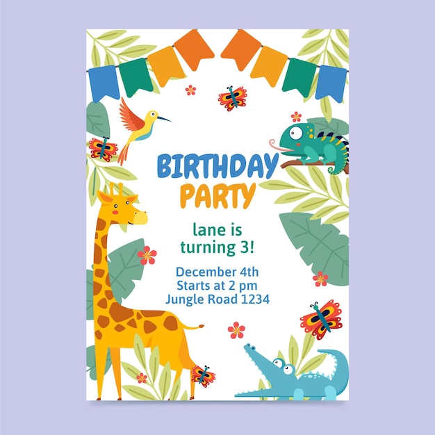 無料ベクター 動物の誕生日の招待状のテンプレート