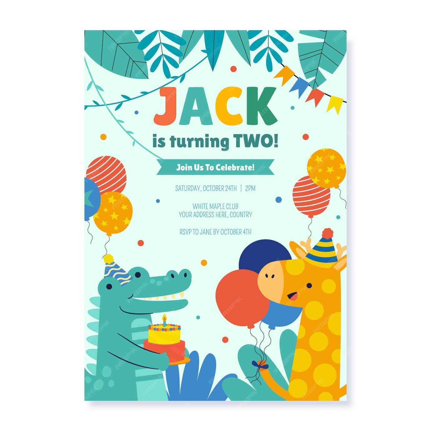 Free Vector | Animals birthday invitation template
