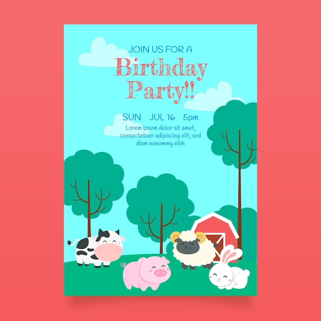 Free vector animals birthday invitation template