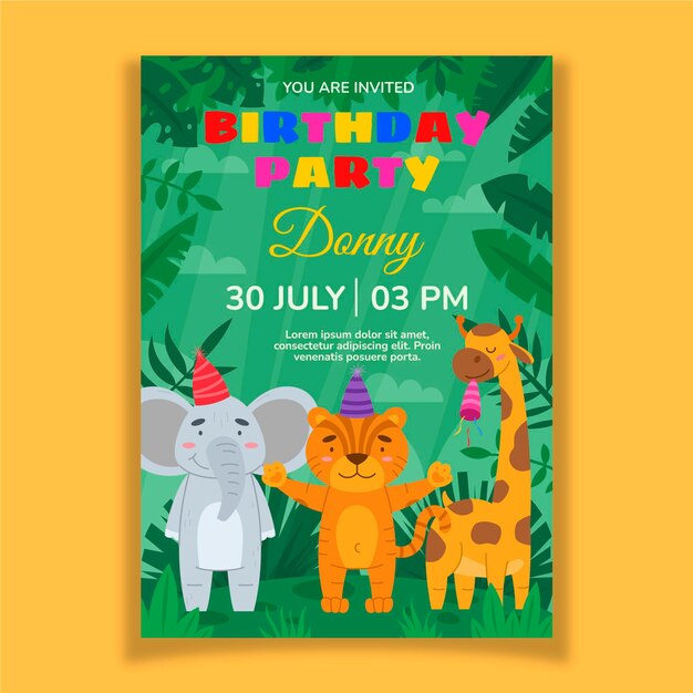 Animals birthday invitation template