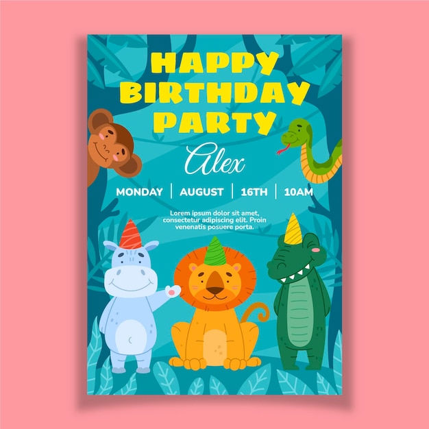 Animals birthday invitation template