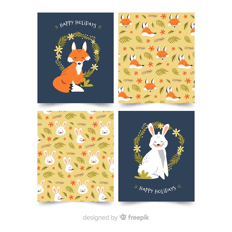 Free Vector animals card collection flat design