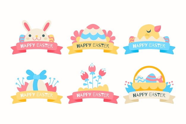 Free vector animals and eggs easter day label collection