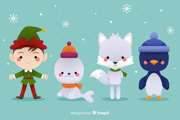 Free vector animals and elf christmas characters collection