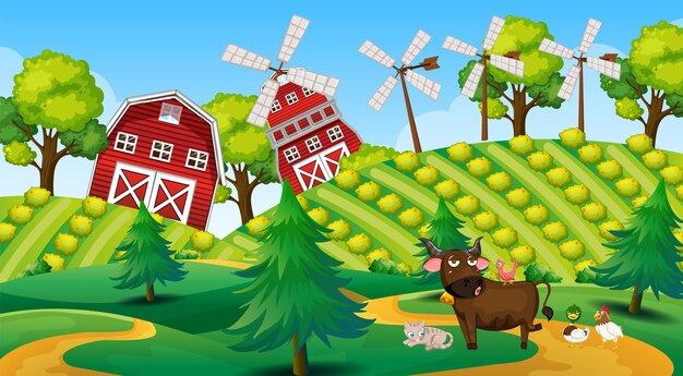 Free vector animals in farm landscape