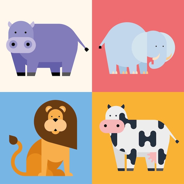 Vettore gratuito icone di stile delle forme di base del gruppo di animali