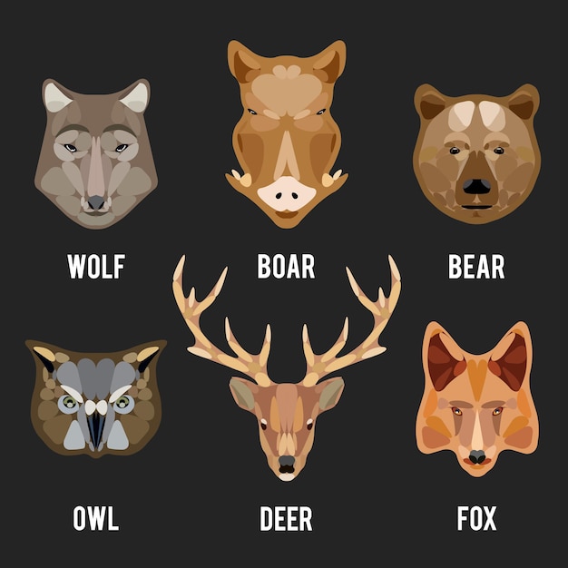 Free vector animals heads set