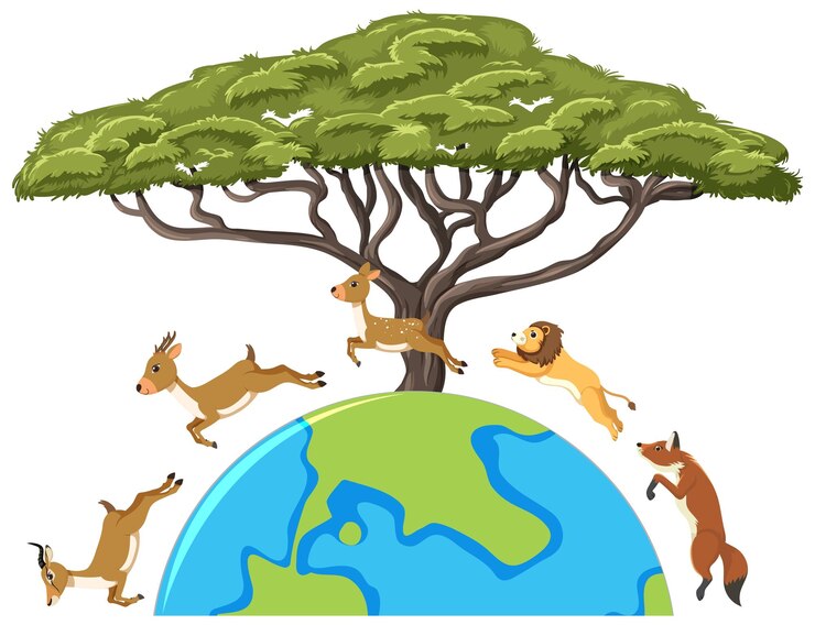 Free Vector animals jumping on the earth on white background