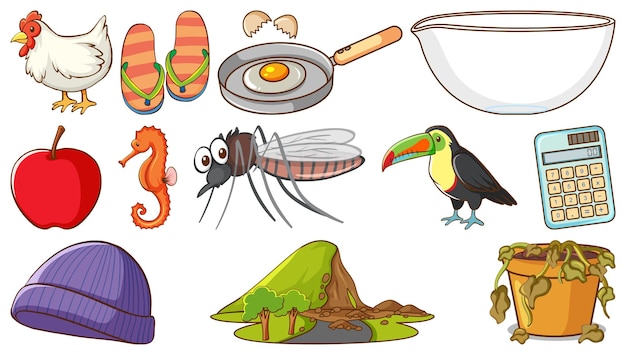 Free vector animals and other objects on white background