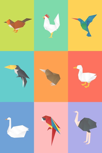 Free vector animals paper craft vector polygon illustration collection