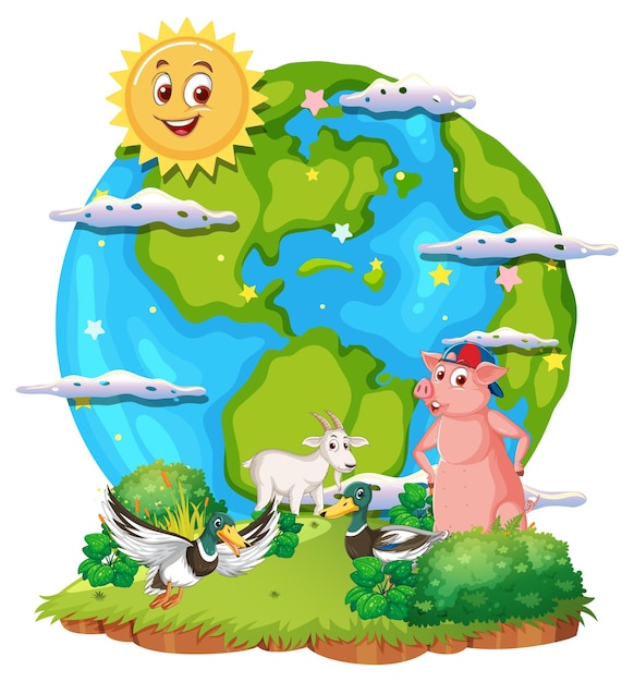 Free vector animals on the planet earth