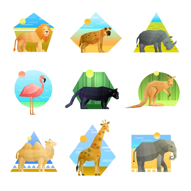 Free vector animals polygonal emblem set