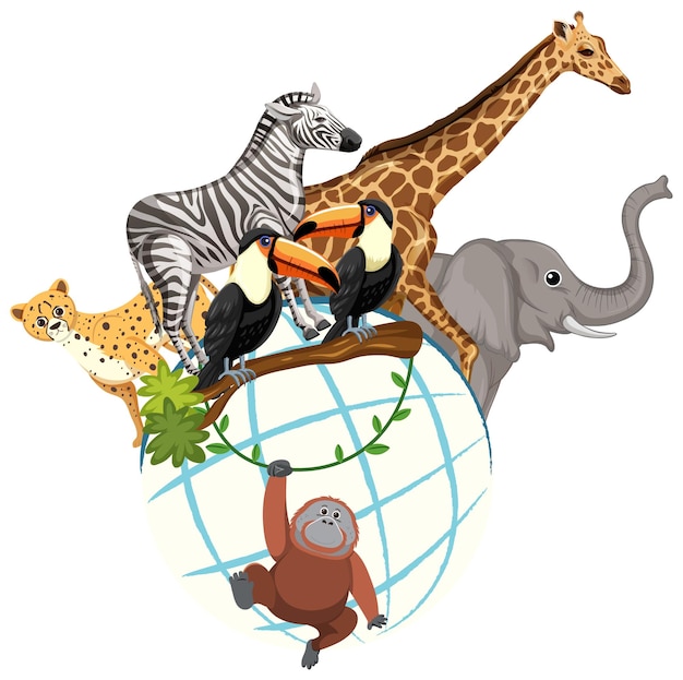 Free vector animals standing on earth planet