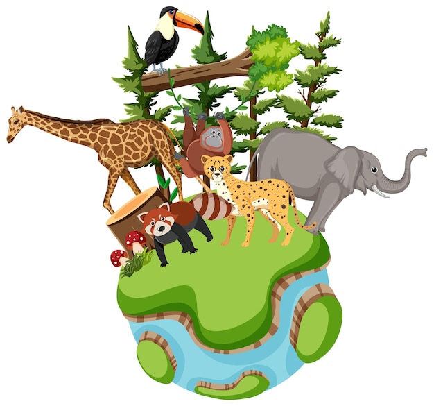 Free vector animals standing on earth planet