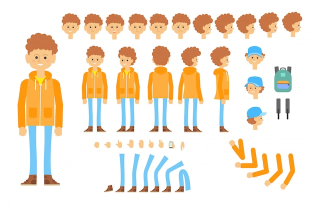 Free vector animated character of teenager in modern outfit