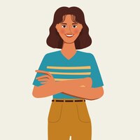 Animation character portrait woman crossing arms pose. flat  design.