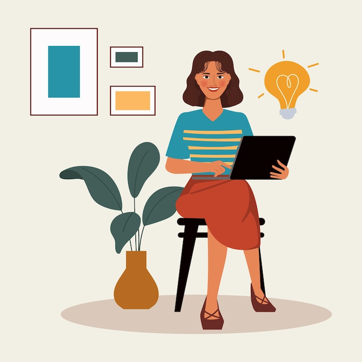 Free Vector animation character portrait woman pose. flat  design.
