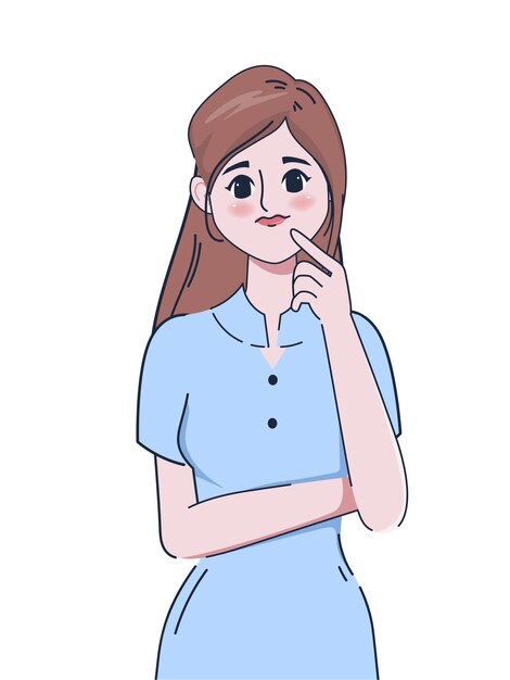 Animation character portrait woman thinking pose flat vector design