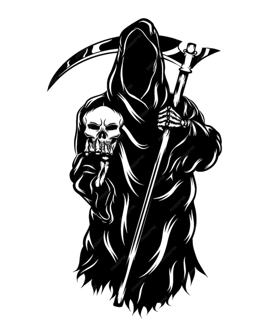 Premium Vector | The animation of the grim reaper holding the head ...