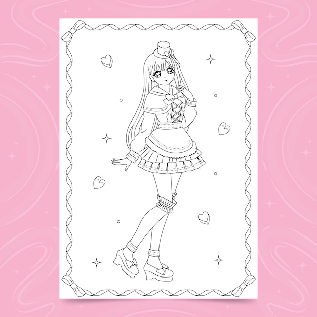 Free vector anime coloring pages illustration