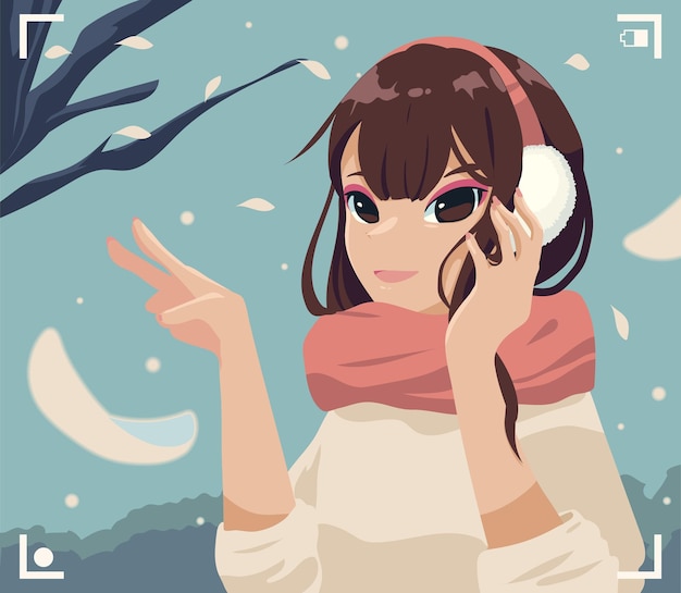 anime girl photo in winter scene