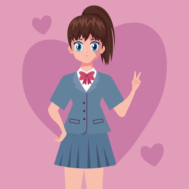 Free vector anime girl wearing gray uniform