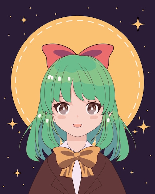 Free vector anime girl with bow in hair