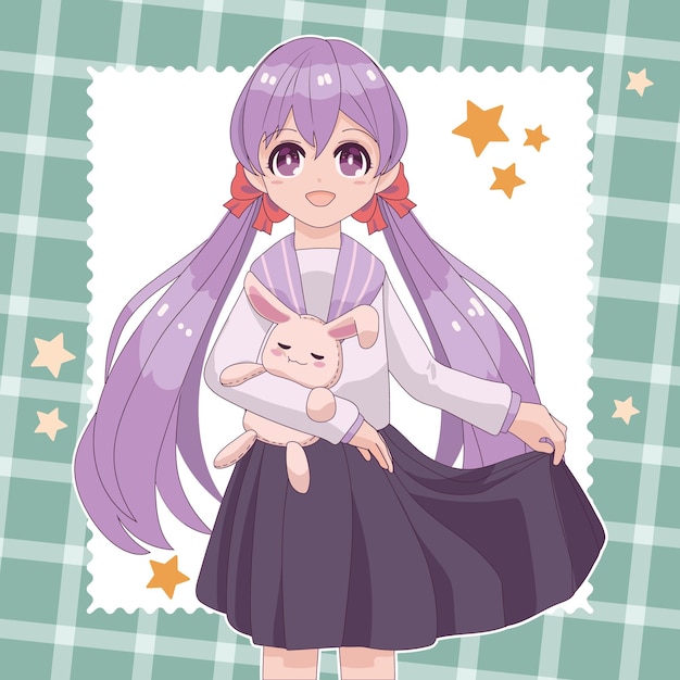 Free vector anime girl with toy rabbit, design