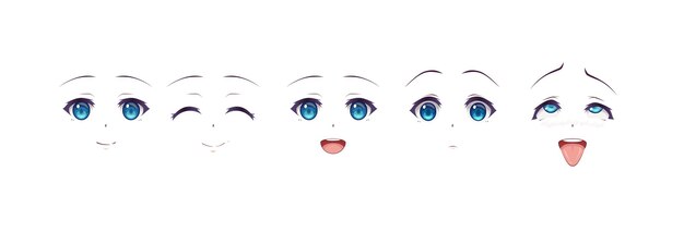 かわいいかわいい顔 マンガスタイルの目と口 さまざまな表現で面白い漫画の日本の顔文字 プレミアムベクター かわいいかわいい顔 マンガスタイルの目と口 さまざまな表現で面白い漫画の日本の顔文字 プレミアムベクター