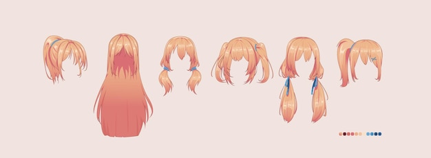 Anime manga hairstyles isolated on white