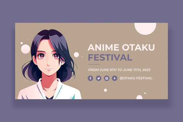 Vettore gratuito disegno del modello di banner rettangolo festival anime otaku