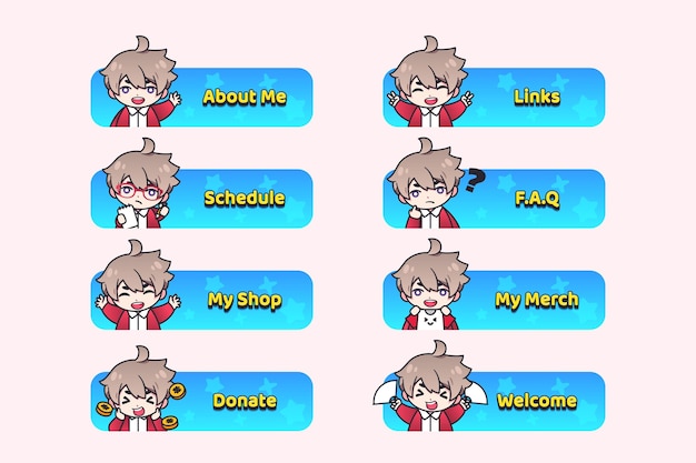 Free vector anime twitch panels with characters