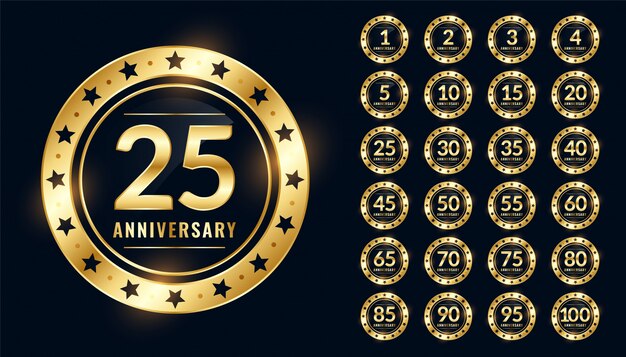 anniversary badge big set in premium golden colors
