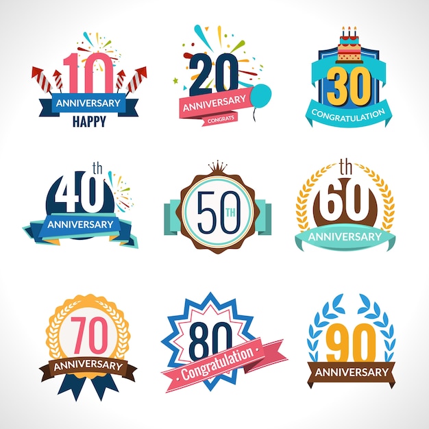 Free vector anniversary emblems set